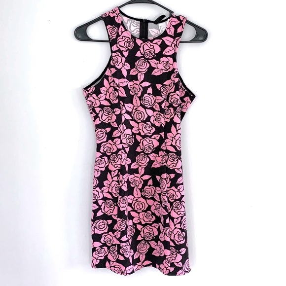 NWT H&M Black and Pink Rose Bodycon Dress - Picture 3 of 7